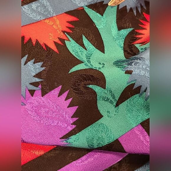 70s/80s John Yang for Jack Mulqueen Striped & Paisley 100% Silk Blouse Mock-neck - Picture 9 of 11